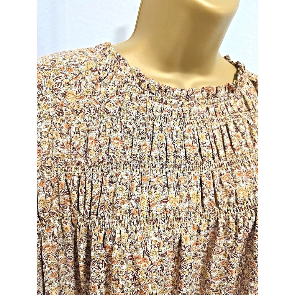 Brown Micro Floral Dress Large Ditzy Modest Midi Ruffle Cottage Prairie Peasant